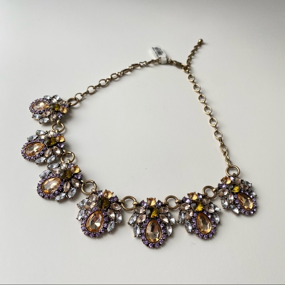 NEW Golden Bronze Chain Statement Pink Rhinestone Necklace 21" Long
